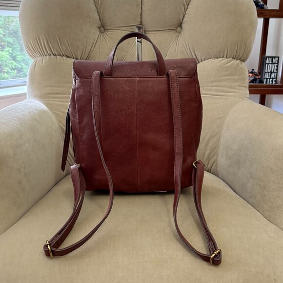 Auth FOSSIL Iconic CLAIRE Brown Grain Leather Backpack Purse - Picture 4 of 6